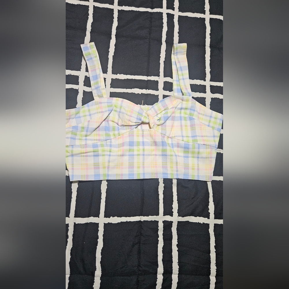 Bar III Pastel Plaid Crop Top